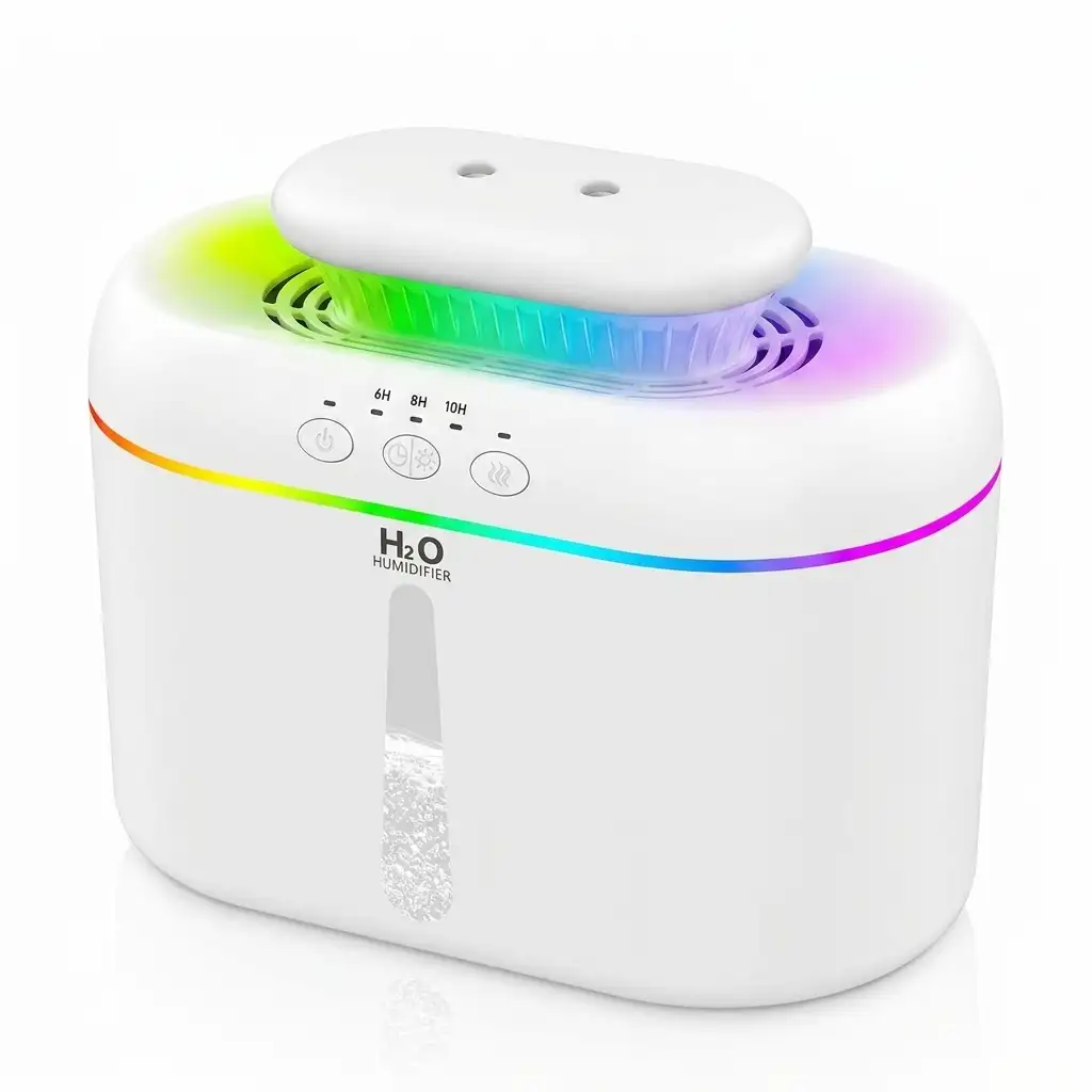 Lisacool 2L bedroom cool mist humidifier with 7 color night light dual nozzle